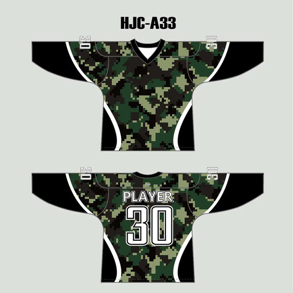 Green Pixel Army Camo Hockey Jerseys Custom Made