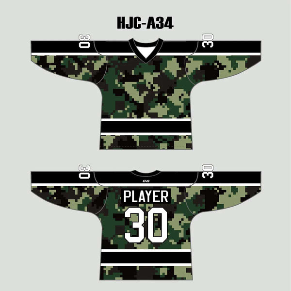 Green Pixel Army Camo Hockey Jerseys Custom Made