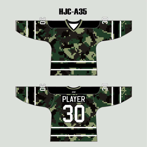 Green Pixel Army Camo Hockey Jerseys Custom Made