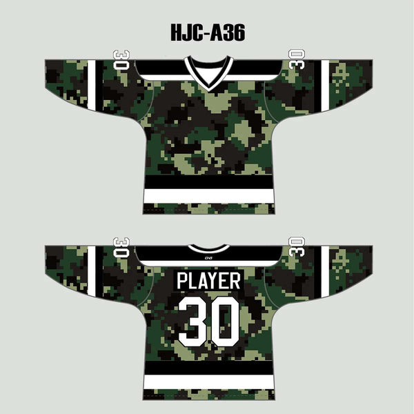 Green Pixel Army Camo Hockey Jerseys Custom Made