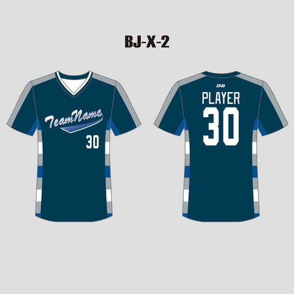 X2 Blue Grey Retro V-Neck Custom Baseball Softball Jerseys