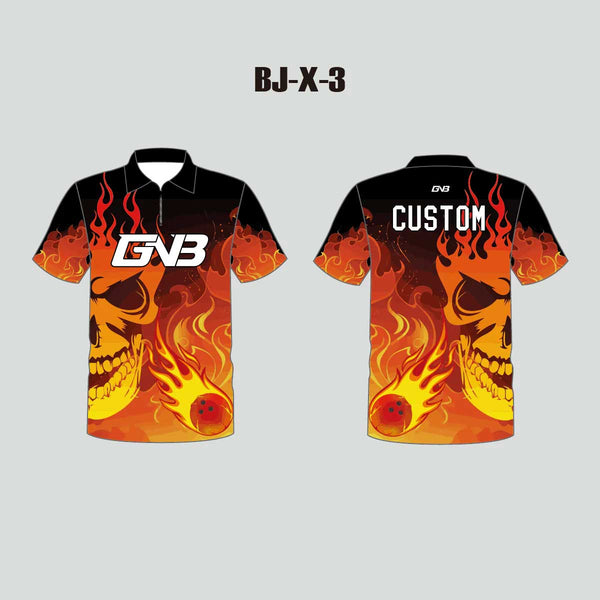 BJX3 Fire Skull Sublimated Custom Cool Bowling Jerseys