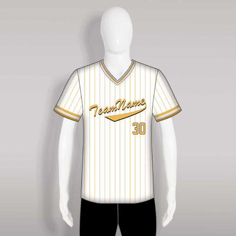 X4 White Gold Pinstripes Custom V-Neck Softball Baseball Jerseys