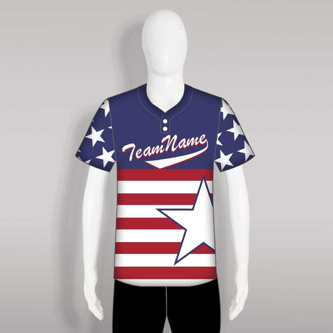 X5 Blue Red White Patriotic Custom Two Button Baseball Jerseys