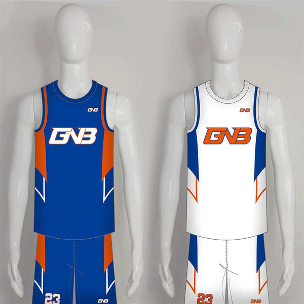 BSKZ3 Blue White Orange Adult Youth Custom Reversible Basketball Uniforms