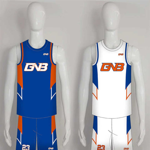 BSKZ3 Blue White Orange Adult Youth Custom Reversible Basketball Uniforms
