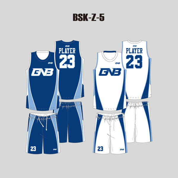 BSKZ5 White Blue Custom Adult Youth Reversible Basketball Jerseys