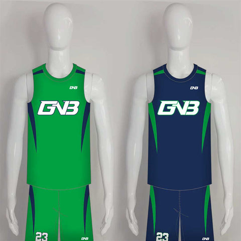 BSKZ7 Green and Navy Custom Reversible Basketball Uniforms