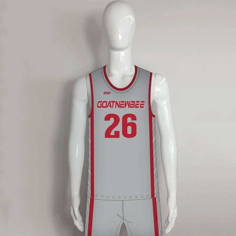 BSKX18 Gray Stripe Red Sublimated Custom Basketball Uniforms