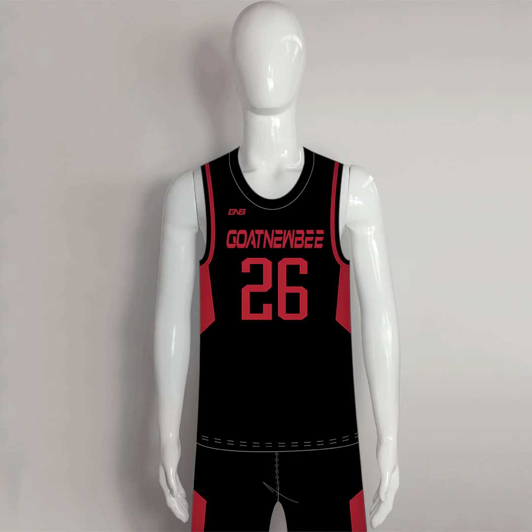 BSKX23 Black Red Custom Sublimated Basketball Uniforms