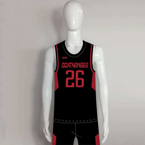 BSKX23 Black Red Custom Sublimated Basketball Uniforms