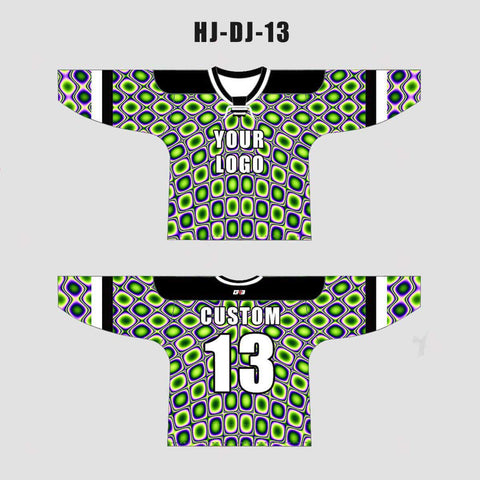 Neon Green Blue Abstract Pattern Custom EDM Laced Hockey/Basketball/Baseball Jerseys
