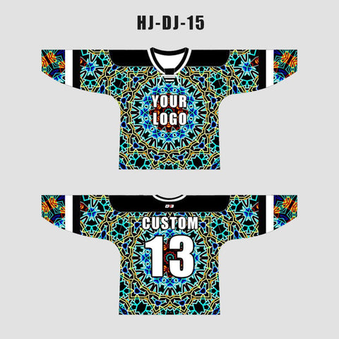 Turquoise Kaleidoscope Abstract Fractal Custom EDM Hockey/Basketball/Baseball Jerseys