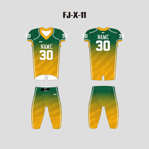 X11 Green Gold Gradient Custom Adult Youth Football Uniforms