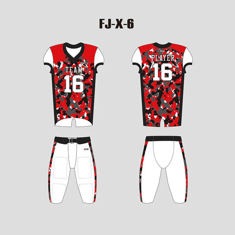 X6 Red Black and Grey Camo Custom Football Jerseys For Kids and Adults