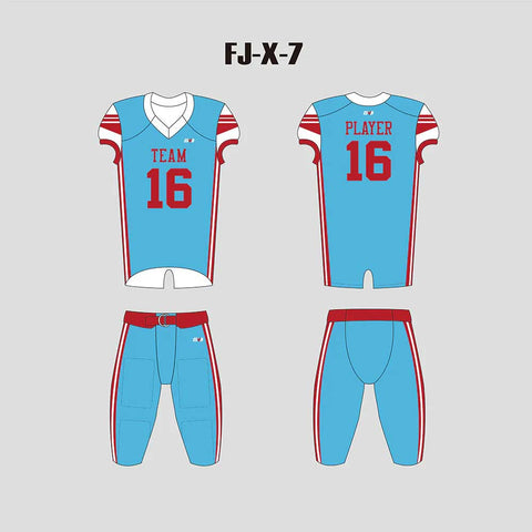 X7 Blue Red and White Custom Football Uniforms For Kids and Adults