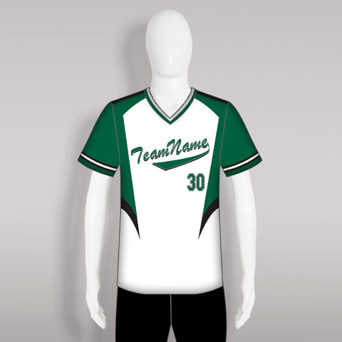 X1 White Green Sublimated Custom V-Neck Baseball Softball Jerseys