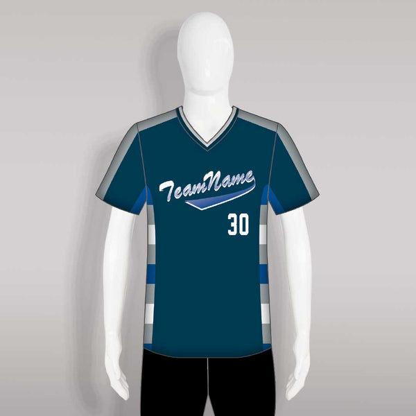 X2 Blue Grey Retro V-Neck Custom Baseball Softball Jerseys