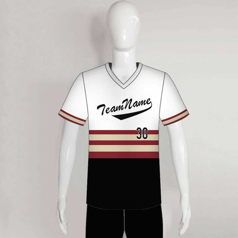 X3 White Maroon Black Sublimated Custom Softball Baseball Jerseys V-Neck