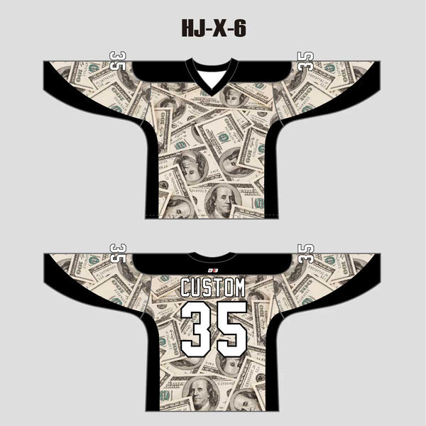 HJX6 Greenback Sublimated Custom Unique Hockey Jerseys