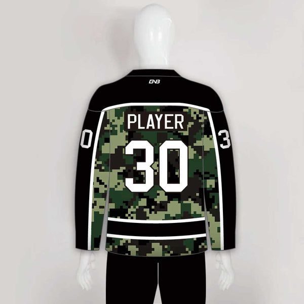 Green Pixel Army Camo Hockey Jerseys Custom Made