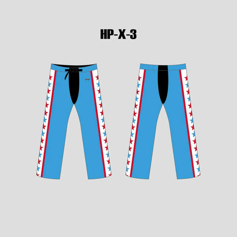 X3 Blue and Red Stars Custom Roller and Inline Hockey Pants