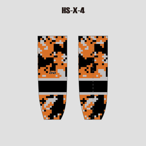 HSX4 Orange Gray Camo Custom Adult Youth Hockey Socks