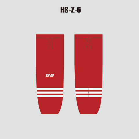 HSZ6 Sublimated Personalized Red Hockey Socks with Velcro