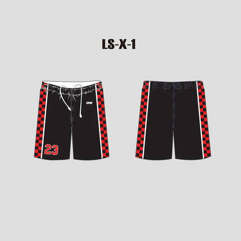 X1 Black and Red Checkered Sublimated Custom Lacrosse Shorts