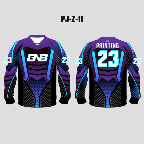 PJZ11 Purple Blue Abstract Hexagone Custom Paintball Team Jerseys