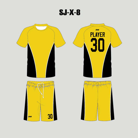 X8 Gold Black Custom Soccer Jerseys and Shorts Blank