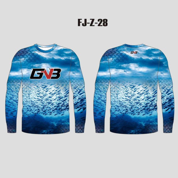 FJZ28 School of Fish and Steel Pattern Block Performance Custom Fishing Shirts