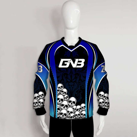 PJZ12 Heap Human Skulls Black Blue Sublimated Custom Paintball Jerseys