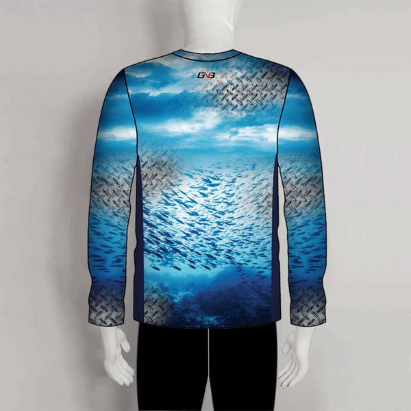 FJZ28 School of Fish and Steel Pattern Block Performance Custom Fishing Shirts