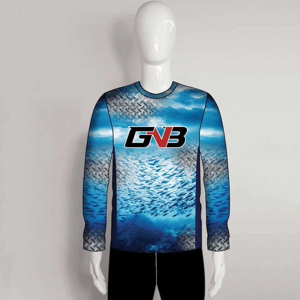 FJZ28 School of Fish and Steel Pattern Block Performance Custom Fishing Shirts