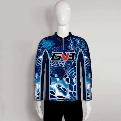FJZ69 Blue Hex Camo Dark Performance Custom Fishing Shirts