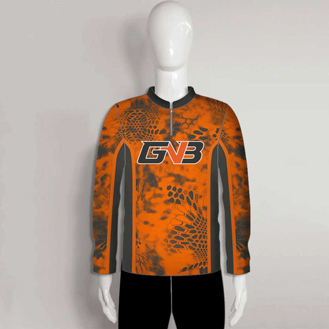 FJZ72 Orange Black Performance Custom Fishing Shirts