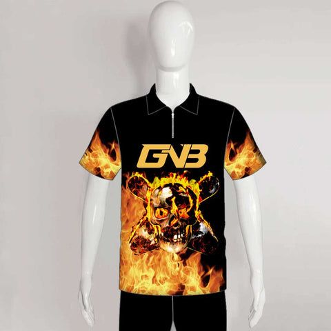 BJZ4 Flame Skull & Bowling Pins Sublimated Custom Bowling Jerseys