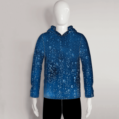 FHX07 Blue Hexagon Water bubbles Custom Hooded Performance Fishing Shirts - YoungSpeeds