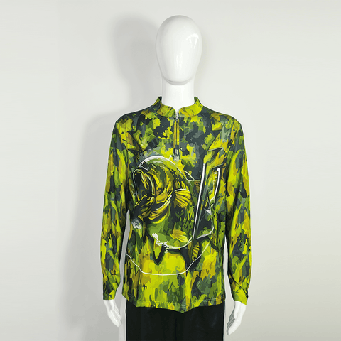 FJZ28 Custom Sublimated Abstract Largemouth Bass Fishing Jerseys 1/4 Zip - YoungSpeeds
