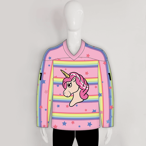 HJC162 Pink Unicorn Sublimated Custom Hockey Jerseys - YoungSpeeds