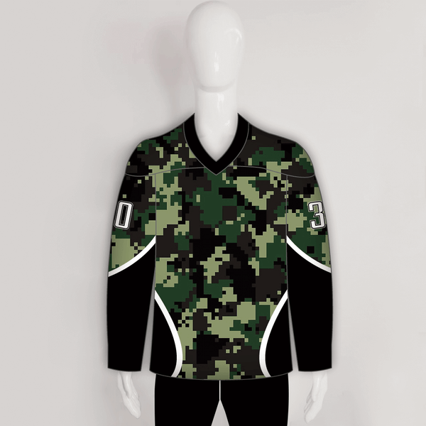 Green Pixel Army Camo Hockey Jerseys Custom Made - YoungSpeeds