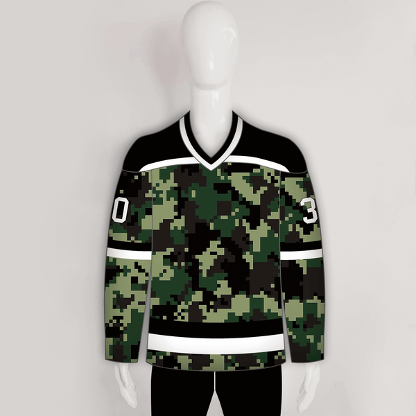 Green Pixel Army Camo Hockey Jerseys Custom Made - YoungSpeeds