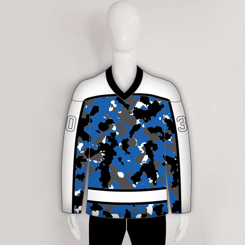 White Blue Camouflage Custom Made Hockey Jerseys - YoungSpeeds