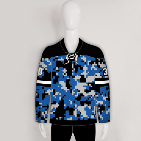 Blue Gray Black Camouflage Custom Made Hockey Jerseys - YoungSpeeds