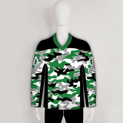 White Green Camouflage Custom Made Hockey Jerseys - YoungSpeeds