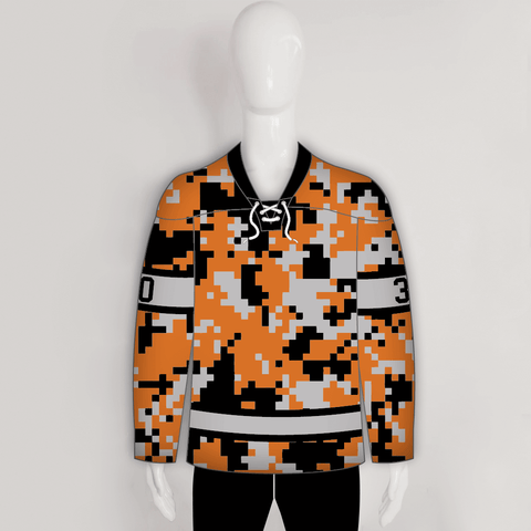 Orange Black Gray Camouflage Custom Made Hockey Jerseys - YoungSpeeds