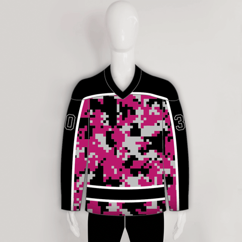 Pink Black Gray Camouflage Custom Made Hockey Jerseys - YoungSpeeds