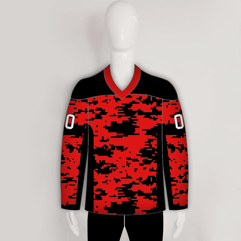 Red Black Camouflage Custom Sublimated Hockey Jerseys - YoungSpeeds