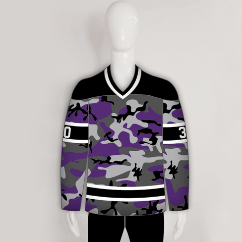 Purple Black Gray Camouflage Custom Made Hockey Jerseys - YoungSpeeds